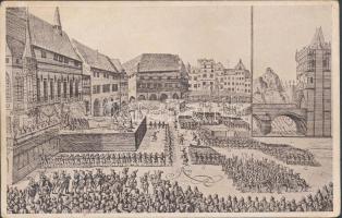 Praha, Poprava ceskych Pani pred radnici Staromestskou r. 1621 / execution before the Old Town Hall; from an old engraving