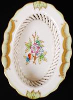 Herendi Viktória mintás porcelán áttört kosárka, hibátlan, jelzett, 10x7x3 cm