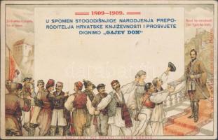 1809-1909 Gajev Dom, Croatian patriotic propaganda, folklore, litho (fa)