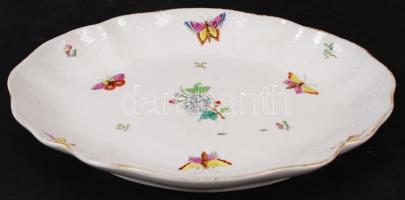 Herendi pillangó mintás kézzel festett porcelán tálka, hibátlan(kopásnyomokkal), jelzett, 26x20 cm