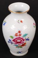 Herendi virágmintás porcelán váza, hibátlan, jelzett, m: 15 cm