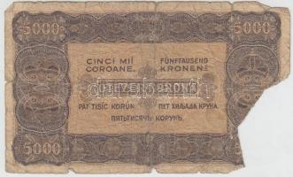 1923. 5000K "40 FILLÉR NEGYVEN FILLÉR" felülbélyegzéssel, papírhiányos bankjegy, hiányzik ...