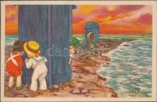 Italian art postcard, beach s: V. Castelli