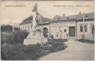 Marosvásárhely, Kossuth Lajos utca, Rákóczi szobor, Pörjes S. Sándor kiadása / street, statue (pinhole)