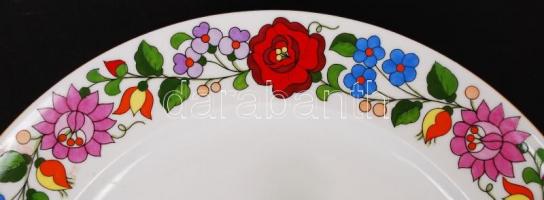 Kalocsai mintás kézzel festett falra akasztható porcelán tányér, hibátlan, jelzett, d: 24 cm