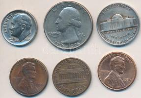 Amerikai Egyesült Államok 1946-1990. 1c-1/4$ (6xklf) T:vegyes
USA 1946-1990. 1 Cent - 1/4 Dollar (6x...