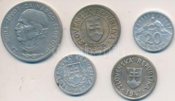 Szlovákia 1939-1943. 20h-5K (5xklf) T:2,2- Slovakia 1939-1943. 20 Haleru - 5 Korun (5xdiff) C:XF,VF