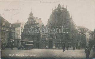 Riga, Melngalvju nams / House of the Blackheads, autobus, town hall, shop of H.P. Schwabe