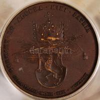 Régi kisméretű benzines lámpa, fém tálka az alján érmével, régi névtábla