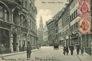 Riga, Kalkstrasse und Rathaus / street, town hall