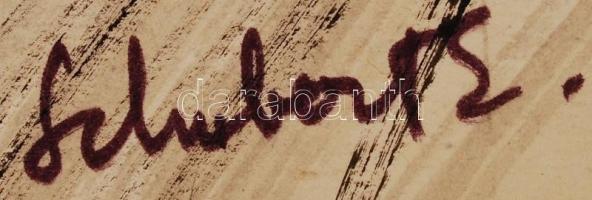 Schubert Ernő (1903-1960): Absztrakt táj. Tus, papír, jelzett, hátoldalán leltári szám és hagyatéki ...