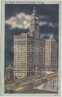 Chicago, Wrigley Building at night, automobiles (EK)