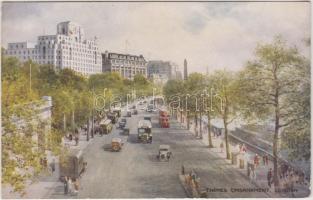 London, Thames Embankment, automobiles, autobuses, Valentine´s ´Art colour´ cards