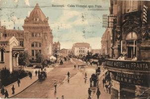 Bucharest, Bucuresti; Calea Victoriei spre Posta / street with Marele Hotel de Franta (EB)