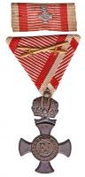 1916. "Koronás Vas Érdemkereszt a Vitézségi Érem szalagján" sherardírozott vas kitüntetés szalagsávval, miniatűrel, mellszalagon kardok T:1- Hungary 1916. "Iron Cross of Merit with Crown, on war ribbon" iron decoration with miniature and thin ribbon, on the ribbon swords C:AU NMK 227.