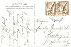 Der Marathon-Sieger von Athen 1896 überreicht den Ölzweig aus Olympia / Adolf Hitler and the winner ...