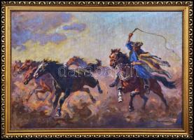 Benyovszky István (1898-1969): Csikós. Olaj, vászon, jelzett, repedezett festék, antik keretben, 70×100 cm