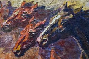 Benyovszky István (1898-1969): Csikós. Olaj, vászon, jelzett, repedezett festék, antik keretben, 70×...