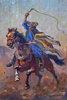 Benyovszky István (1898-1969): Csikós. Olaj, vászon, jelzett, repedezett festék, antik keretben, 70×...