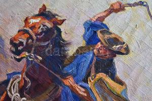 Benyovszky István (1898-1969): Csikós. Olaj, vászon, jelzett, repedezett festék, antik keretben, 70×...