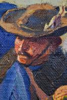 Benyovszky István (1898-1969): Csikós. Olaj, vászon, jelzett, repedezett festék, antik keretben, 70×...