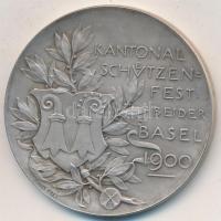 Svájc 1900. "Bázeli Kantonális Lövészfesztivál" jelzett Ag emlékérem. Szign.: Hans Frei (4...