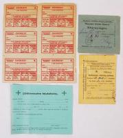 1927-1953 Cukorjegy, zöldkeresztes tejutalvány, sertésvágási utalvány-szelvény, díjnyugta távírási díjakról