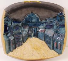 Ismeretlen alkotó: Szentendre. Falra akasztható dombormű. Festett kerámia, hátán olvashatatlan felir...