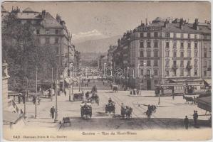 Geneva, Rue de Mont Blanc, Hotel Suisse, Schweizerhof / street, tram So. Spl (EK)