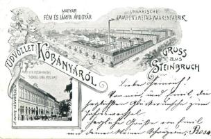 1899 Budapest X. Kőbánya, Steinbruch; Magyar fém- és lámpaárugyár, postahivatal, floral (EK)