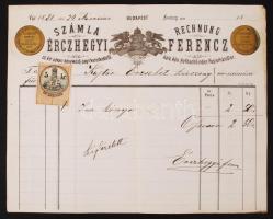 1881 Számla, Érczhegyi cs. kir. udvari könykörő-papírkereskedőtől. 5 kr okmánybélyeggel