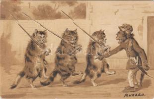 Cat and monkey military officers, Mikado Emb. litho (EK)