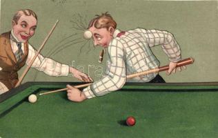 Billiard players, game, humour Emb. litho (EK)