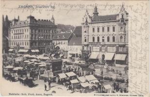 Zagreb, Jelacicev trg. / square, market place, shops of Adolf Rondy and Miroslac Bachrach and Rudovitz (EK)