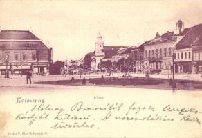 1899 Kolozsvár, Fő tér, Tamási Tamás és fia és Szele Márton üzlete, kiadja Kováts P. Fiai / square, shops