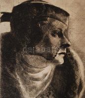 Élesdy István (1912-1987): Fátyol mögött. Rézkarc, papír, jelzett, 15x18 cm