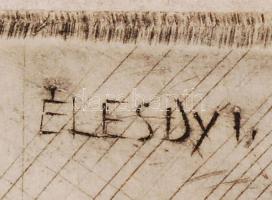 Élesdy István (1912-1987): Fátyol mögött. Rézkarc, papír, jelzett, 15x18 cm