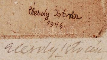 Élesdy István (1912-1987): Havas Zagyva-part. Rézkarc, papír, jelzett, 24x19 cm