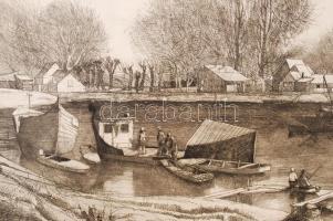 Gaál Domokos (1940-2009): Öböl. Rézkarc, papír, jelzett, paszpartuban, 39x27 cm