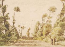 Zádor István(1882-1963): Hazafelé. Színezett rézkarc, papír, jelzett, üvegezett keretben 25×33 cm