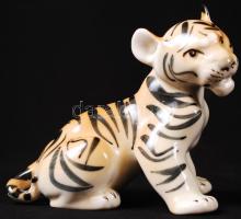 Lomonosov orosz porcelán tigris, hibátlan, jelzett, 13x13 cm