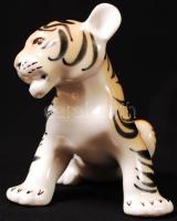 Lomonosov orosz porcelán tigris, hibátlan, jelzett, 13x13 cm