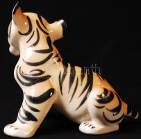 Lomonosov orosz porcelán tigris, hibátlan, jelzett, 13x13 cm