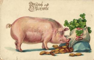 New Year, pig, litho (b)