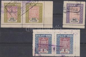 Gyula városi illetékbélyegek 2 pár és 1 önálló darab