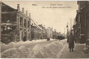 Jelgava, Mitau; Grosse Strasse, Russen gesprengte Hauser / street, ruined buildings by Russians (EK)