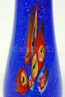 Többrétegű muránói kék üvegváza millefiori díszítéssel, hibátlan, m: 27 cm