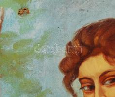 Jánossy jelzéssel: Cigány lány. Olaj, vászon, kis lyukkal,keretben, 70×50 cm