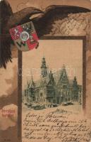 Wroclaw, Breslau; Ratusz, Rathaus, Wappen / town hall, coat of arms litho