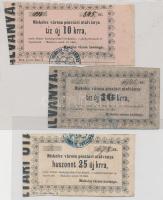 Miskolcz 1860. 10kr (2xklf) + 25Kr Miskolcz városi pénztári utalványa T:II-,III
